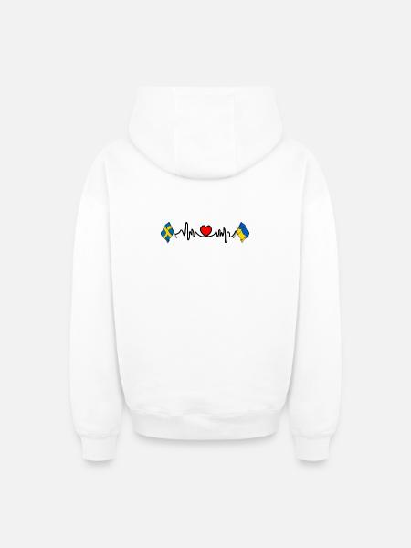 Cardio heart Flag Sweden, flag Ukraine - Oversized Heavyweight Unisex Zip Hoodie - white