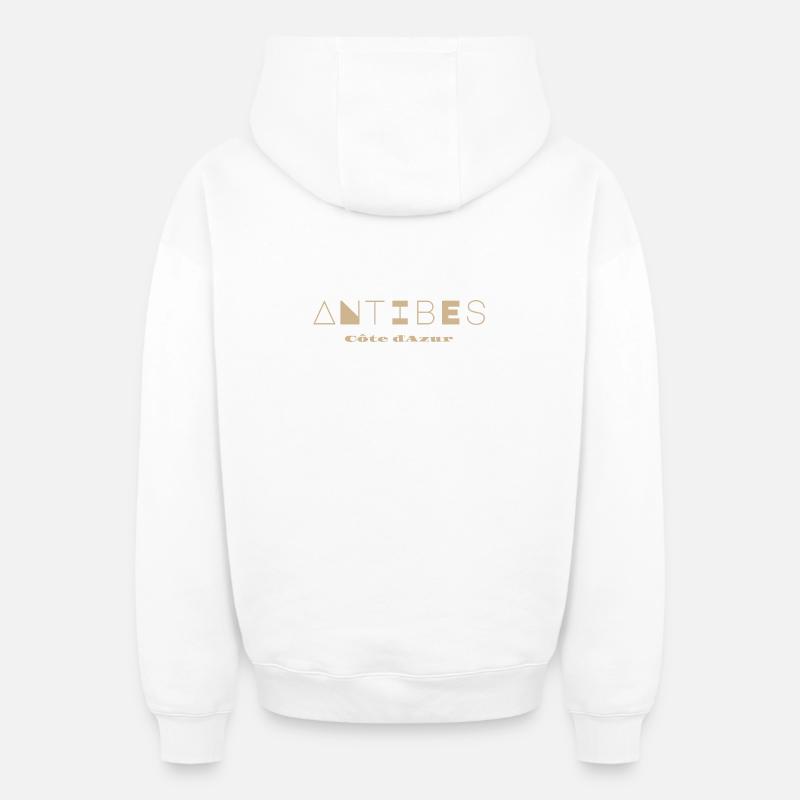 Antibes-Oeuvre côtière géométrique abstraite - Sweat à capuche unisexe zippé oversize épais SPREAD - blanc