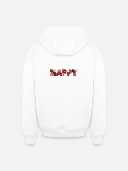 Happy Patchwork Design Stoffflicken Look - Oversized Heavyweight Unisex Zip Hoodie - Weiß