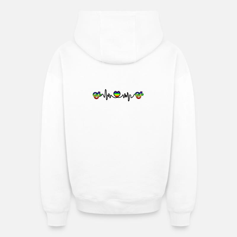 Homo heartbeat cardio - Sweat à capuche unisexe zippé oversize épais SPREAD - blanc