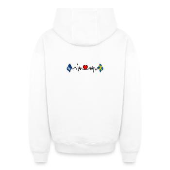 Ligne de fréquence cardiaque avec drapeau Halland et suédois - Sweat à capuche unisexe zippé oversize épais SPREAD - blanc - Dos - AI Model Male 178 light (178cm)