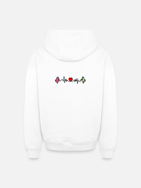 Nottinghamshire & UK Heartbeat - Oversized Heavyweight Unisex Zip Hoodie - white
