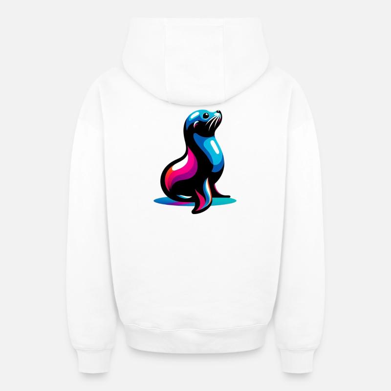 Phoque - Sweat à capuche unisexe zippé oversize épais SPREAD - blanc