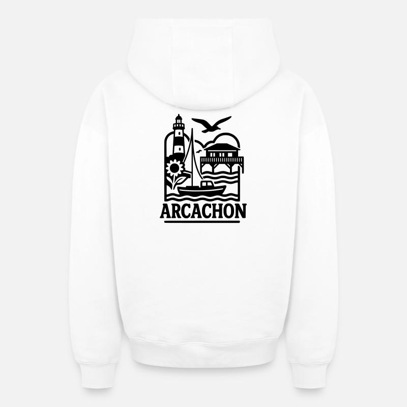 Arcachon, France - Sweat à capuche unisexe zippé oversize épais SPREAD - blanc