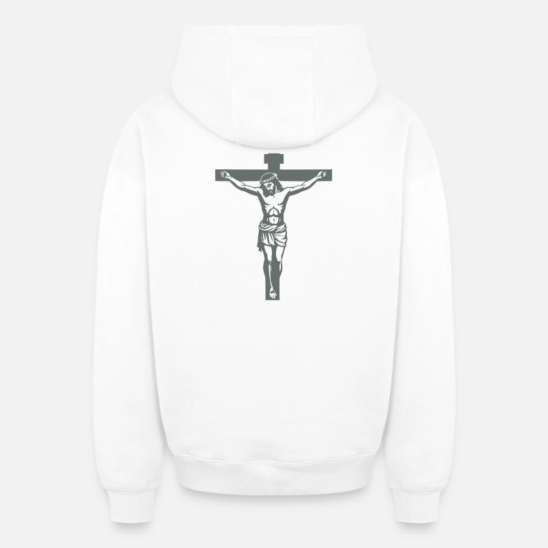 Croix de Jésus - Sweat à capuche unisexe zippé oversize épais SPREAD - blanc