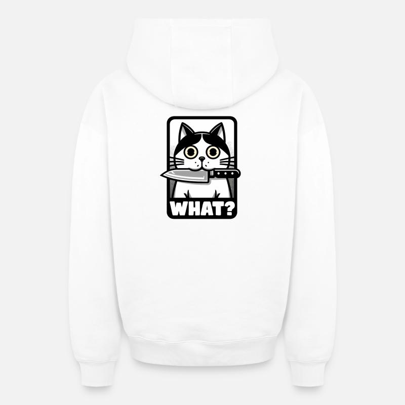 WAS? EINE KATZE MIT MESSER - Oversized Heavyweight Unisex Zip Hoodie - Weiß