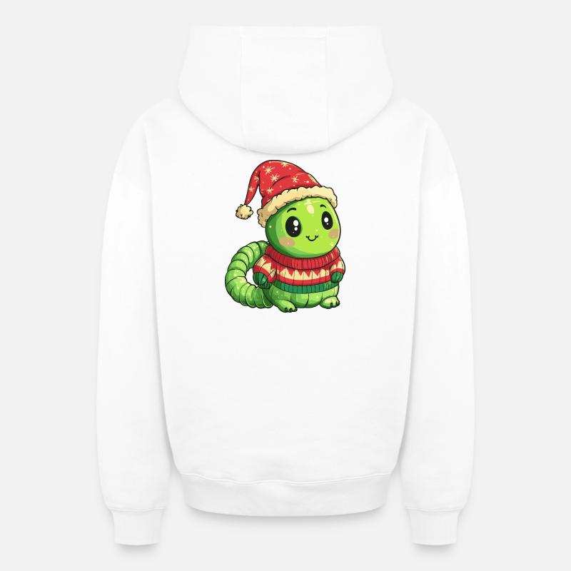 Noël du ver - Sweat à capuche unisexe zippé oversize épais SPREAD - blanc
