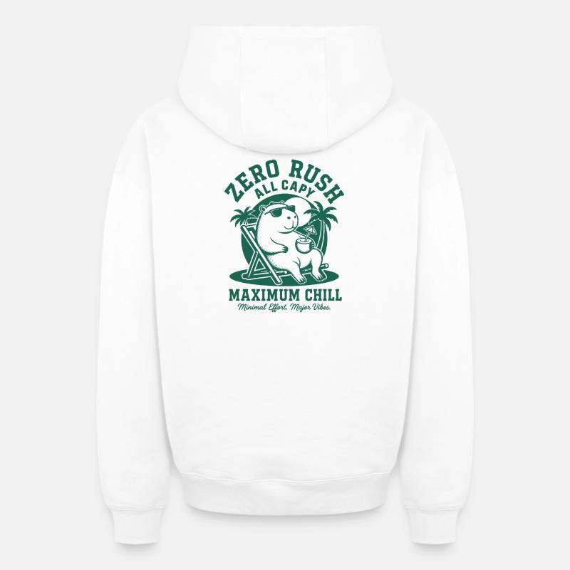 Zero Rush Capybara Chill - Oversized Heavyweight Unisex Zip Hoodie - Weiß