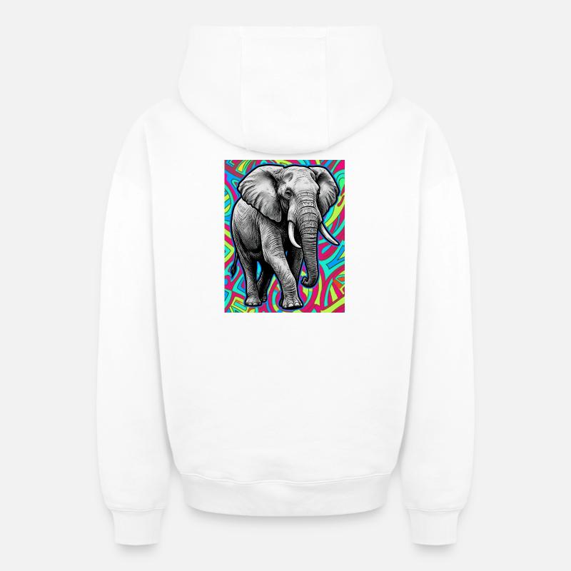 éléphant - Sweat à capuche unisexe zippé oversize épais SPREAD - blanc