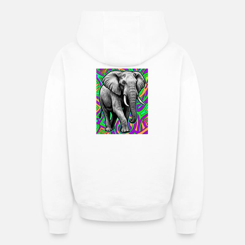 éléphant - Sweat à capuche unisexe zippé oversize épais SPREAD - blanc