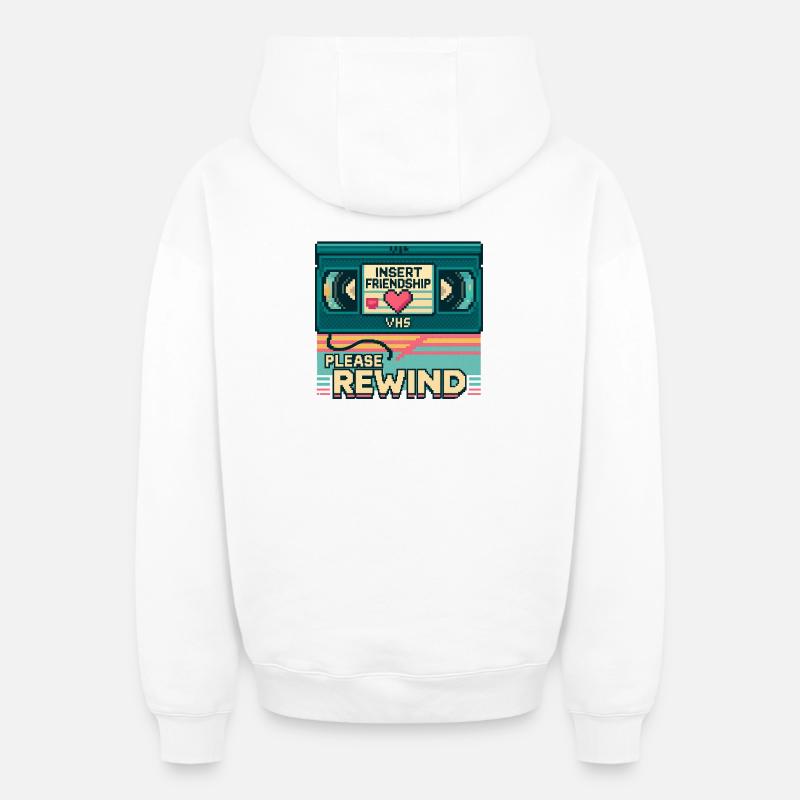 VHS Retro Friendship : Rembobinez - Sweat à capuche unisexe zippé oversize épais SPREAD - blanc
