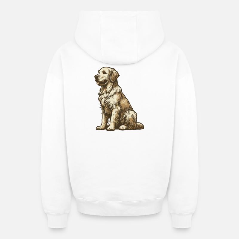 Golden retriever - Sweat à capuche unisexe zippé oversize épais SPREAD - blanc