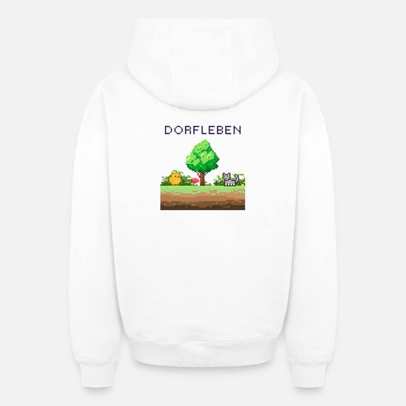 Dörflleben Pixelwelt - Sweat à capuche unisexe zippé oversize épais SPREAD - blanc