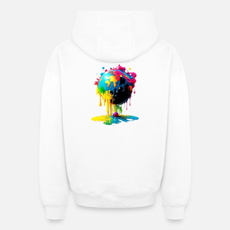 Globe - Terre - Globe - Sweat à capuche unisexe zippé oversize épais SPREAD - blanc