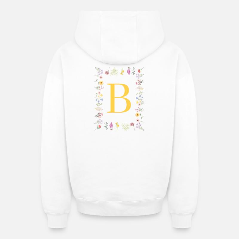 Florale Initialen "B", Buchstaben Monogramm - Oversized Heavyweight Unisex Zip Hoodie - Weiß