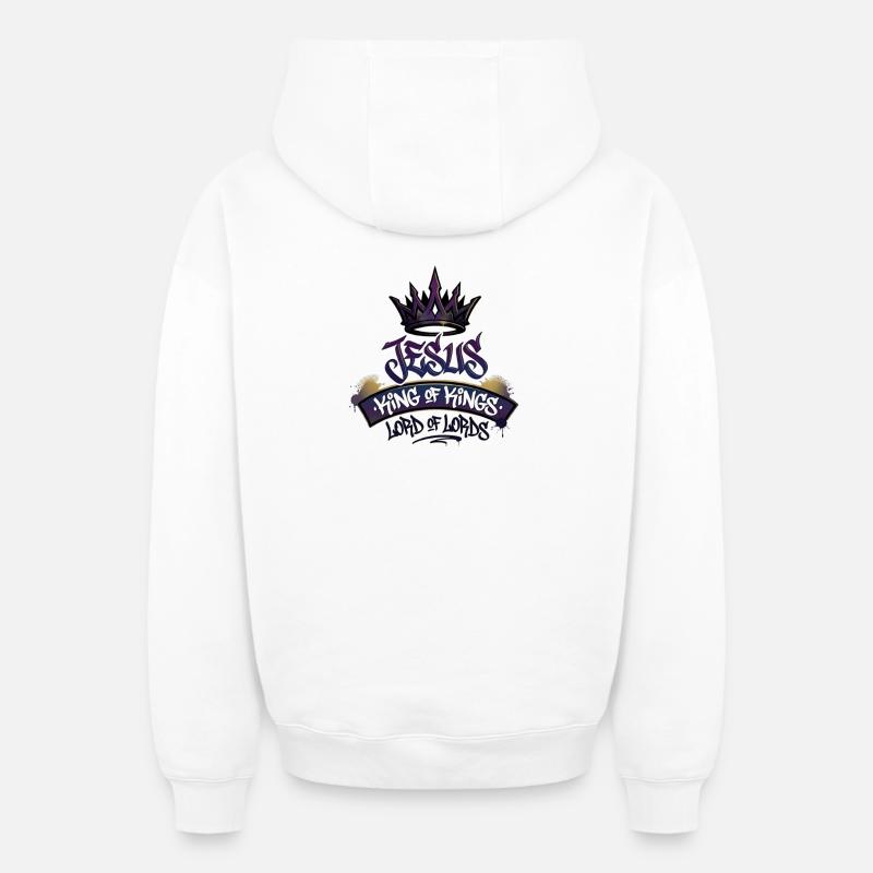 Jésus, roi des rois - Sweat à capuche unisexe zippé oversize épais SPREAD - blanc