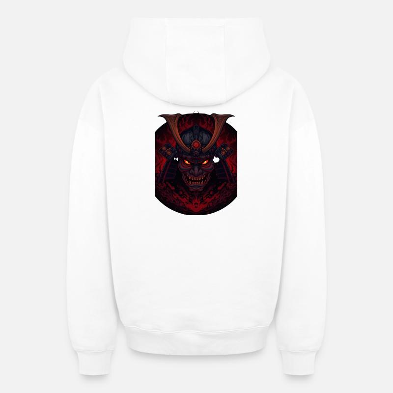 Démon Samourai - Sweat à capuche unisexe zippé oversize épais SPREAD - blanc