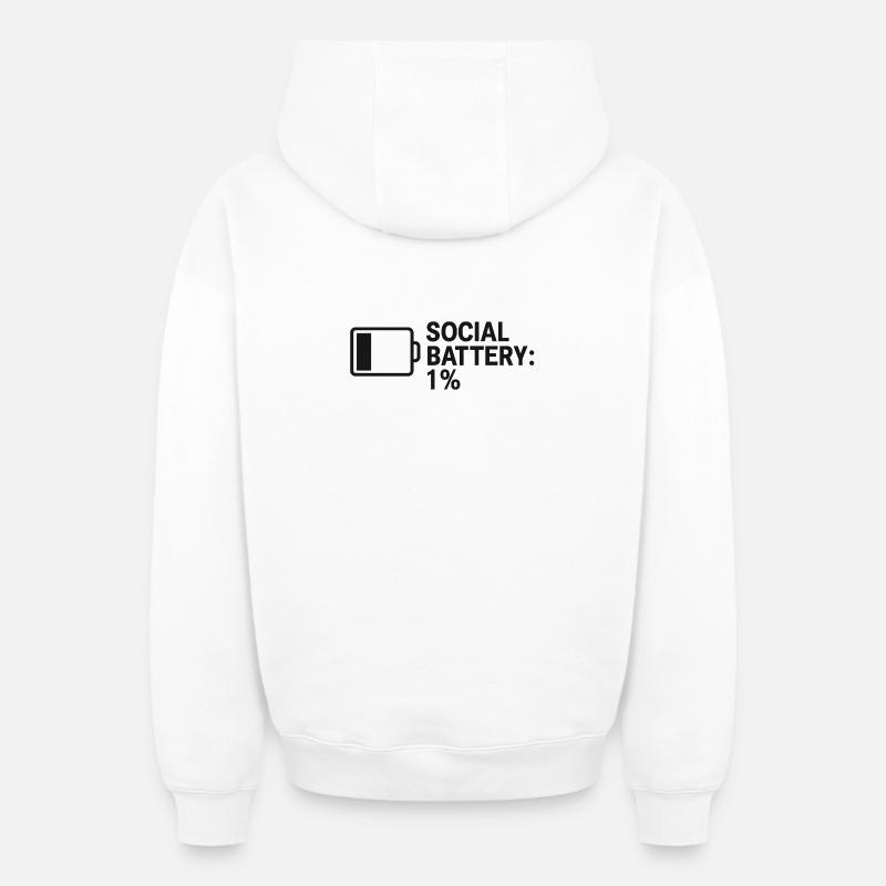 Batterie sociale – 1 % restant - Sweat à capuche unisexe zippé oversize épais SPREAD - blanc