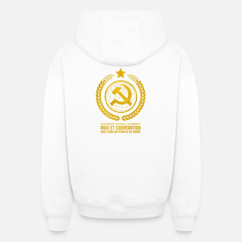 Internationalisme communiste - Sweat à capuche unisexe zippé oversize épais SPREAD - blanc