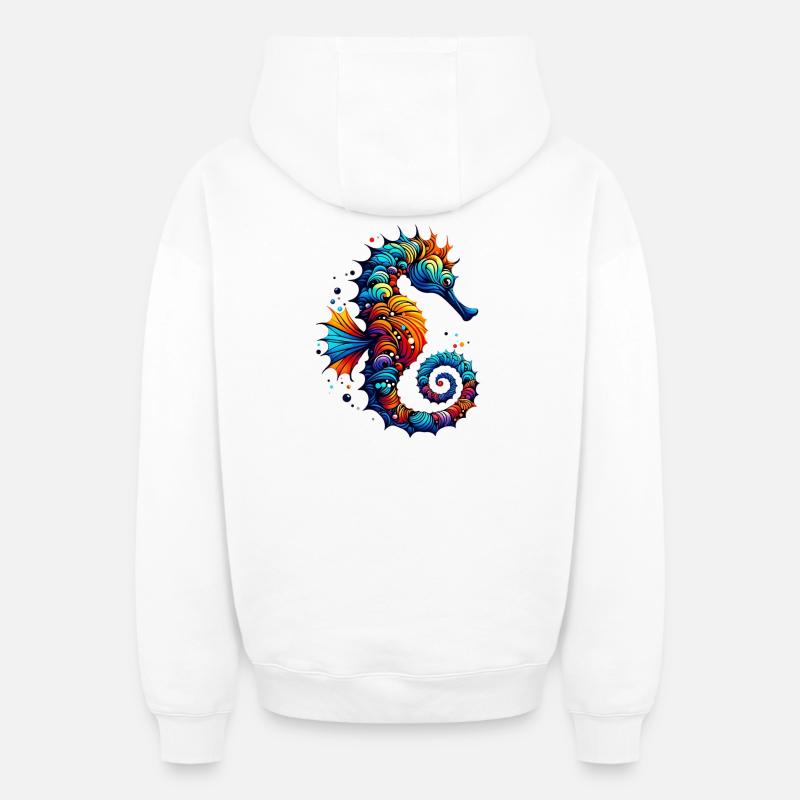 Hippocampe - Sweat à capuche unisexe zippé oversize épais SPREAD - blanc