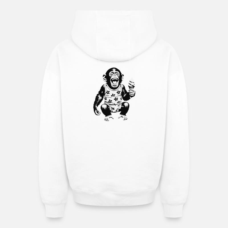 Lachendes Äffchen mit Eis - Oversized Heavyweight Unisex Zip Hoodie - Weiß