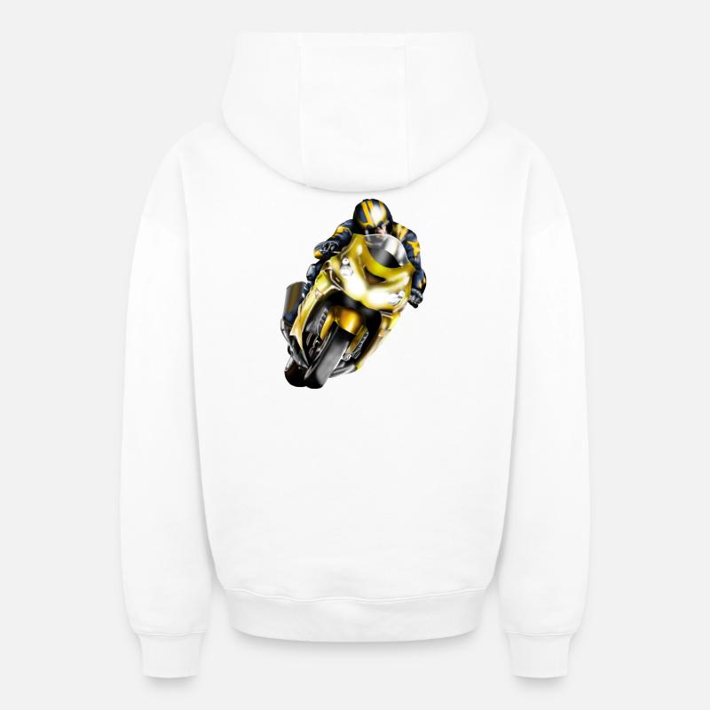 Coureur sur machine jaune - Sweat à capuche unisexe zippé oversize épais SPREAD - blanc