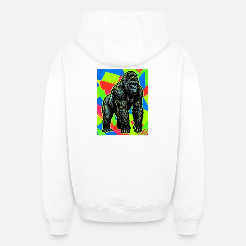 gorille - Sweat à capuche unisexe zippé oversize épais SPREAD - blanc