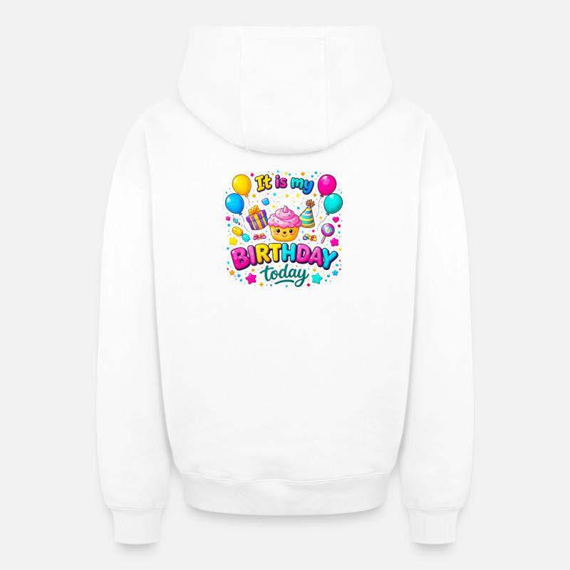Aujourd’hui, c’est mon anniversaire - Sweat à capuche unisexe zippé oversize épais SPREAD - blanc