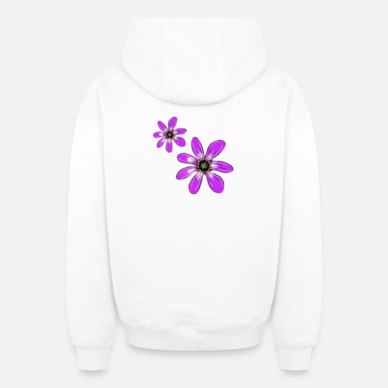 Fleurs Rose - Sweat à capuche unisexe zippé oversize épais SPREAD - blanc