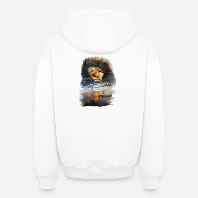 rouge-gorge - Sweat à capuche unisexe zippé oversize épais SPREAD - blanc