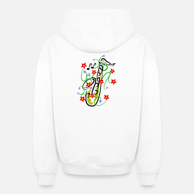 Conception du saxophone - Sweat à capuche unisexe zippé oversize épais SPREAD - blanc