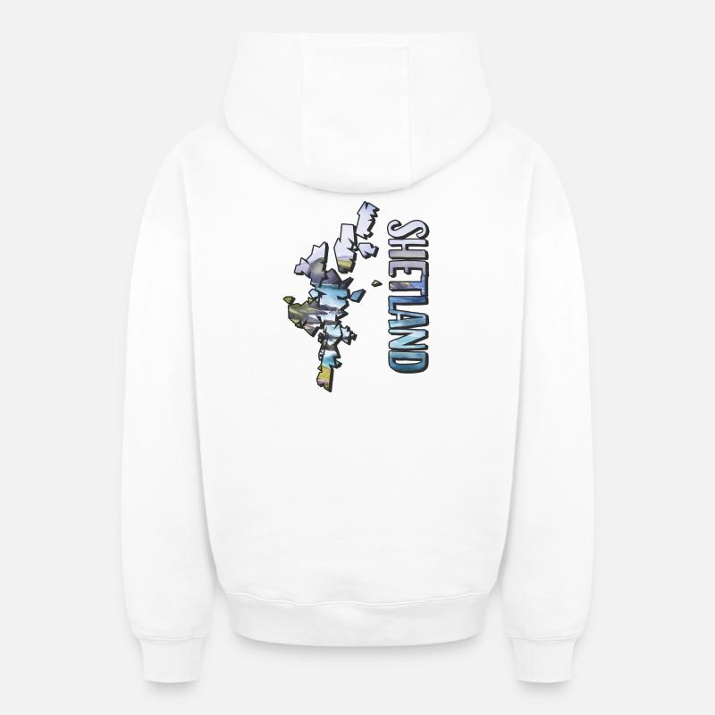 Carte à l’aquarelle Shetland - Sweat à capuche unisexe zippé oversize épais SPREAD - blanc