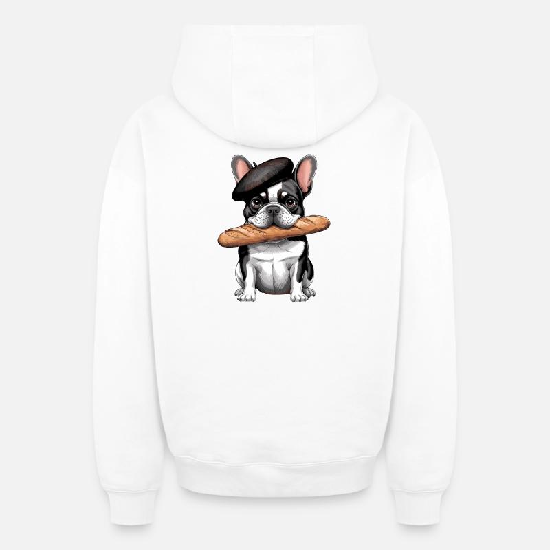 Bouledogue français avec baguette - Sweat à capuche unisexe zippé oversize épais SPREAD - blanc