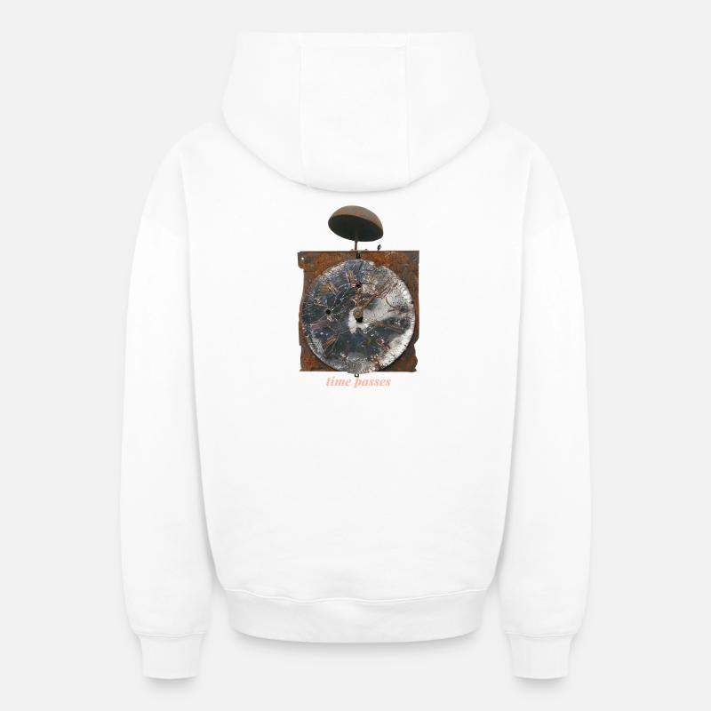 Rusty clock Time passes - Oversized Heavyweight Unisex Zip Hoodie - white