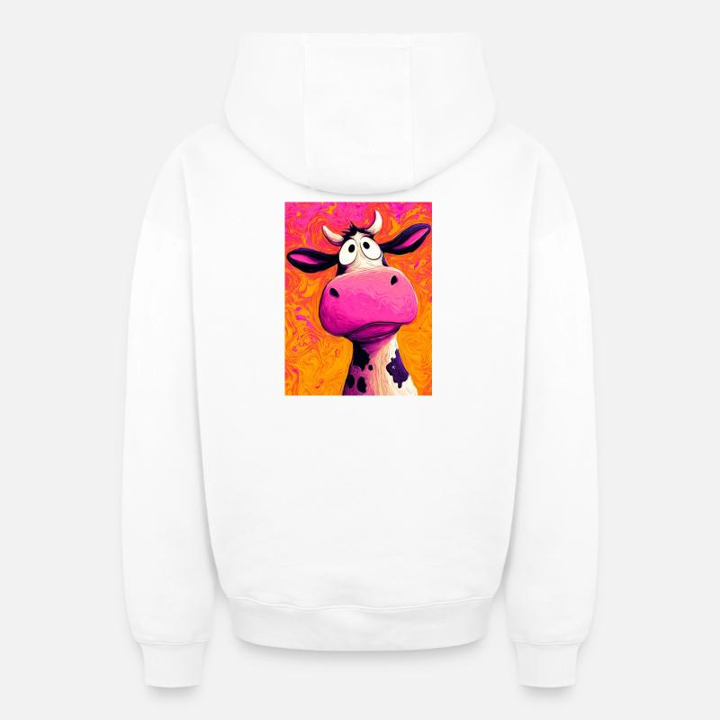 vache - Sweat à capuche unisexe zippé oversize épais SPREAD - blanc