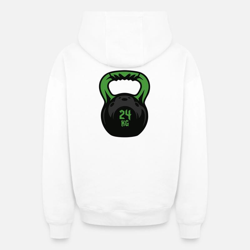 Kettlebell 24 KG Kugelhantel - Sweat à capuche unisexe zippé oversize épais SPREAD - blanc