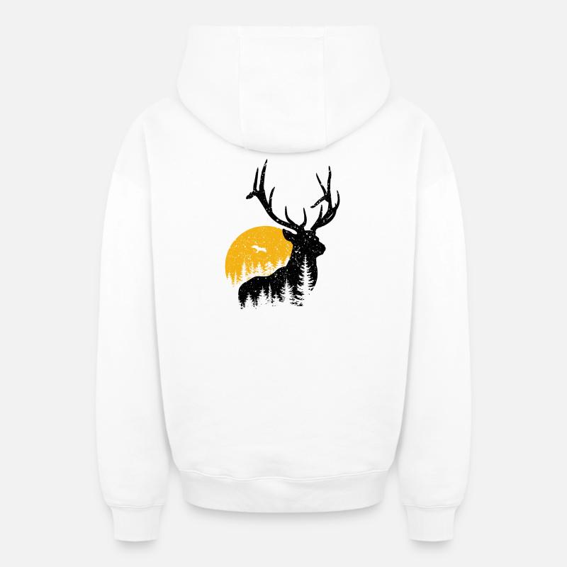 cerf - Sweat à capuche unisexe zippé oversize épais SPREAD - blanc