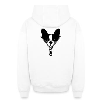 French Bulldog in a Zipper - Oversized Heavyweight Unisex Zip Hoodie - white - Back - AI Model Male 178 light (178cm)