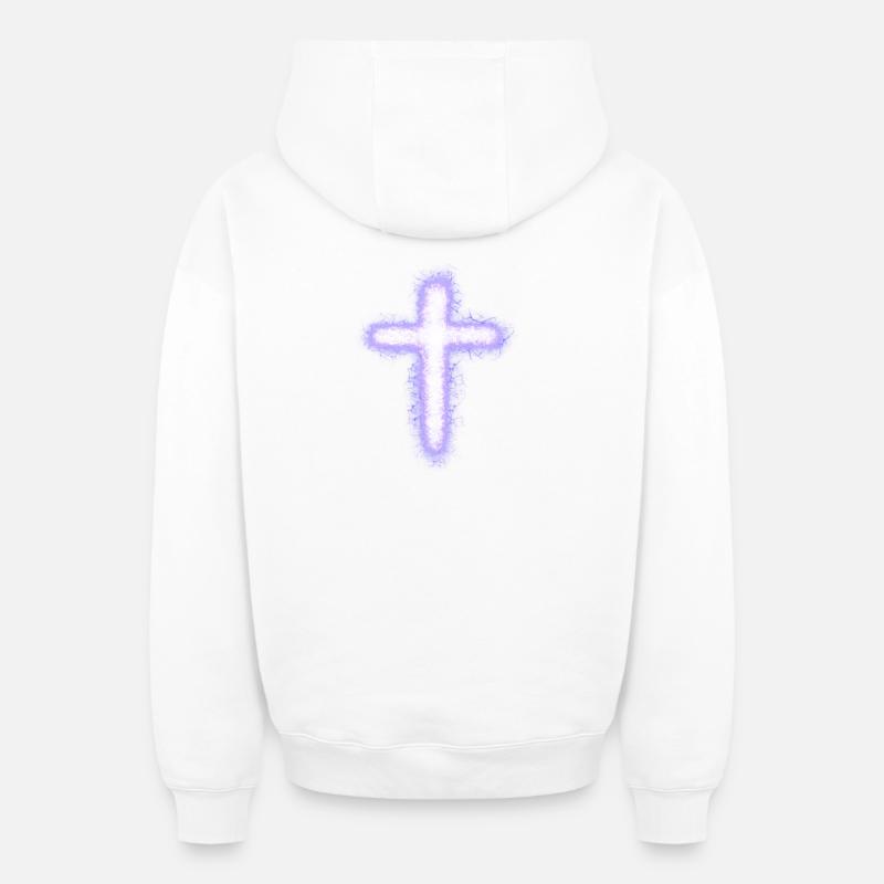 Croix - Sweat à capuche unisexe zippé oversize épais SPREAD - blanc