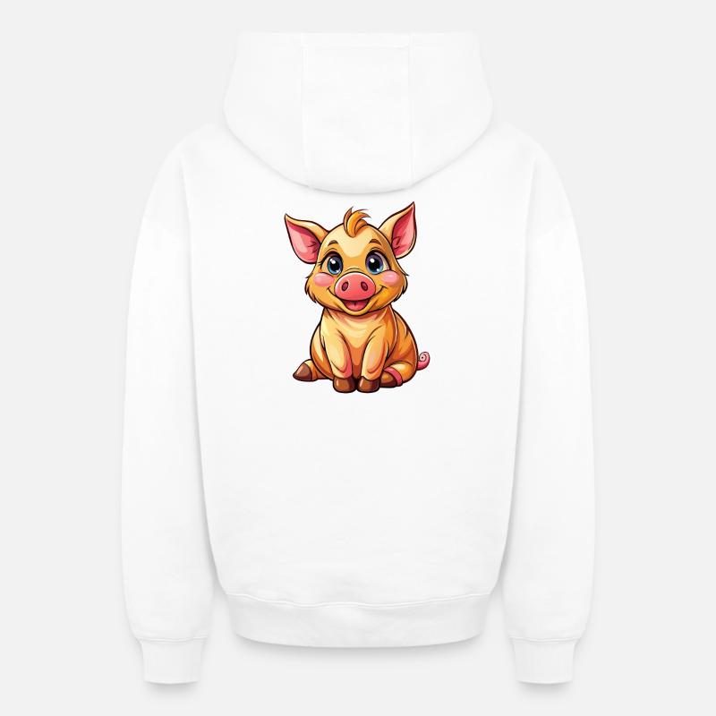 Cochon assis - Sweat à capuche unisexe zippé oversize épais SPREAD - blanc