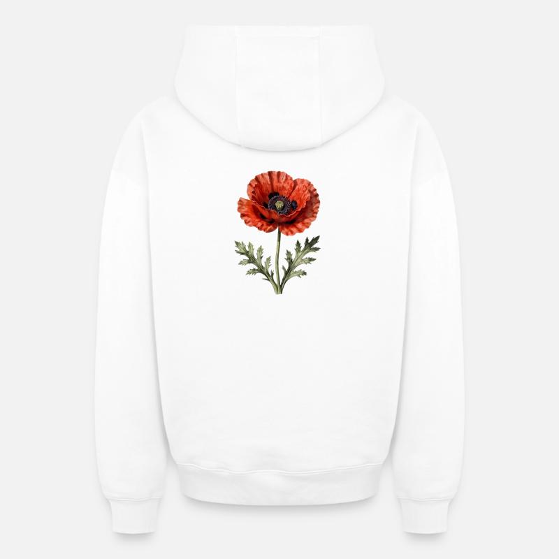 Coquelicot Pavot rouge - Sweat à capuche unisexe zippé oversize épais SPREAD - blanc