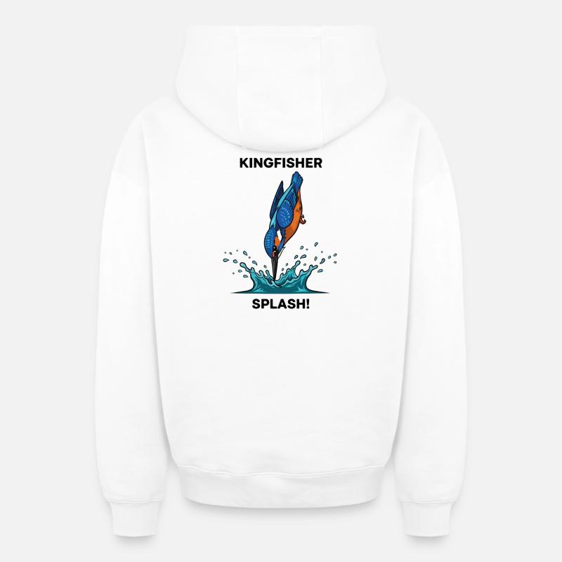 Martin-pêcheur Splash Kingfisher Rivière - Sweat à capuche unisexe zippé oversize épais SPREAD - blanc