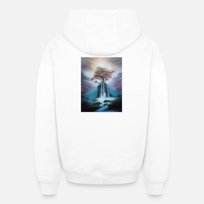 Paysage onirique - Sweat à capuche unisexe zippé oversize épais SPREAD - blanc