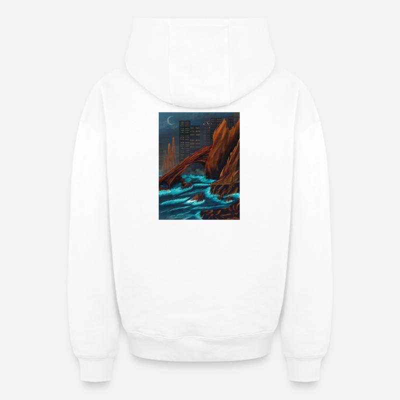 Roca Marina Nocturna - Sweat à capuche unisexe zippé oversize épais SPREAD - blanc