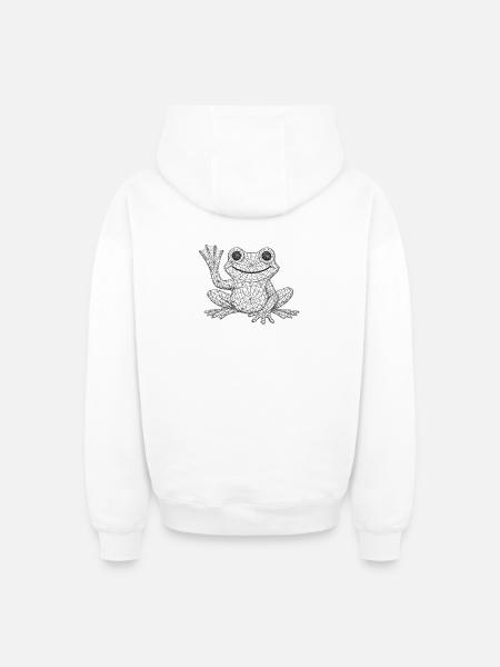 Top Frog Mesh Piece Design - Oversized Heavyweight Unisex Zip Hoodie - white