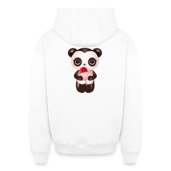 niedlicher Panda mit rotem Eis am Stil - Oversized Heavyweight Unisex Zip Hoodie - Weiß - Hinten - AI Model Male 178 light (178cm)