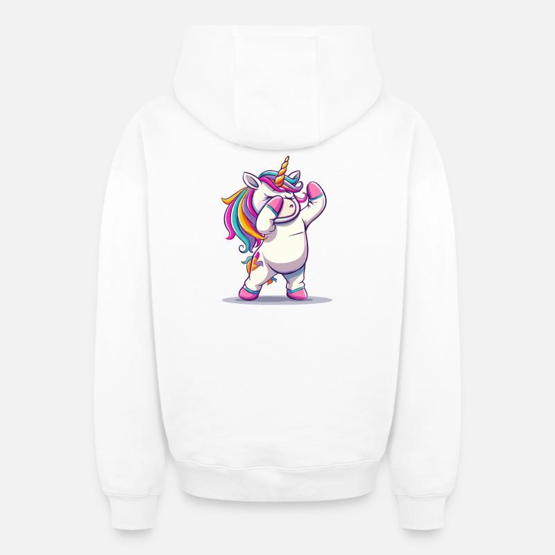 Licorne Rainbow Dab - Sweat à capuche unisexe zippé oversize épais SPREAD - blanc