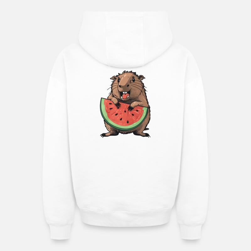 Capybara mangeant de la pastèque - Sweat à capuche unisexe zippé oversize épais SPREAD - blanc