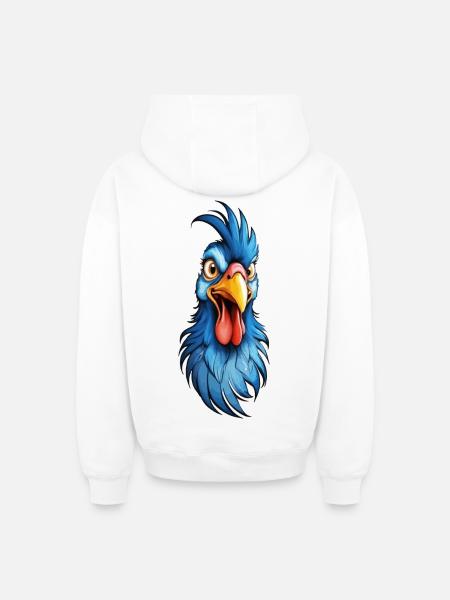 A blue-feathered rooster - Oversized Heavyweight Unisex Zip Hoodie - white