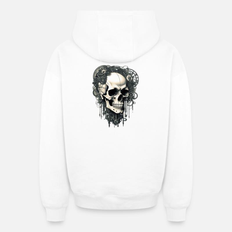 Crâne - Sweat à capuche unisexe zippé oversize épais SPREAD - blanc